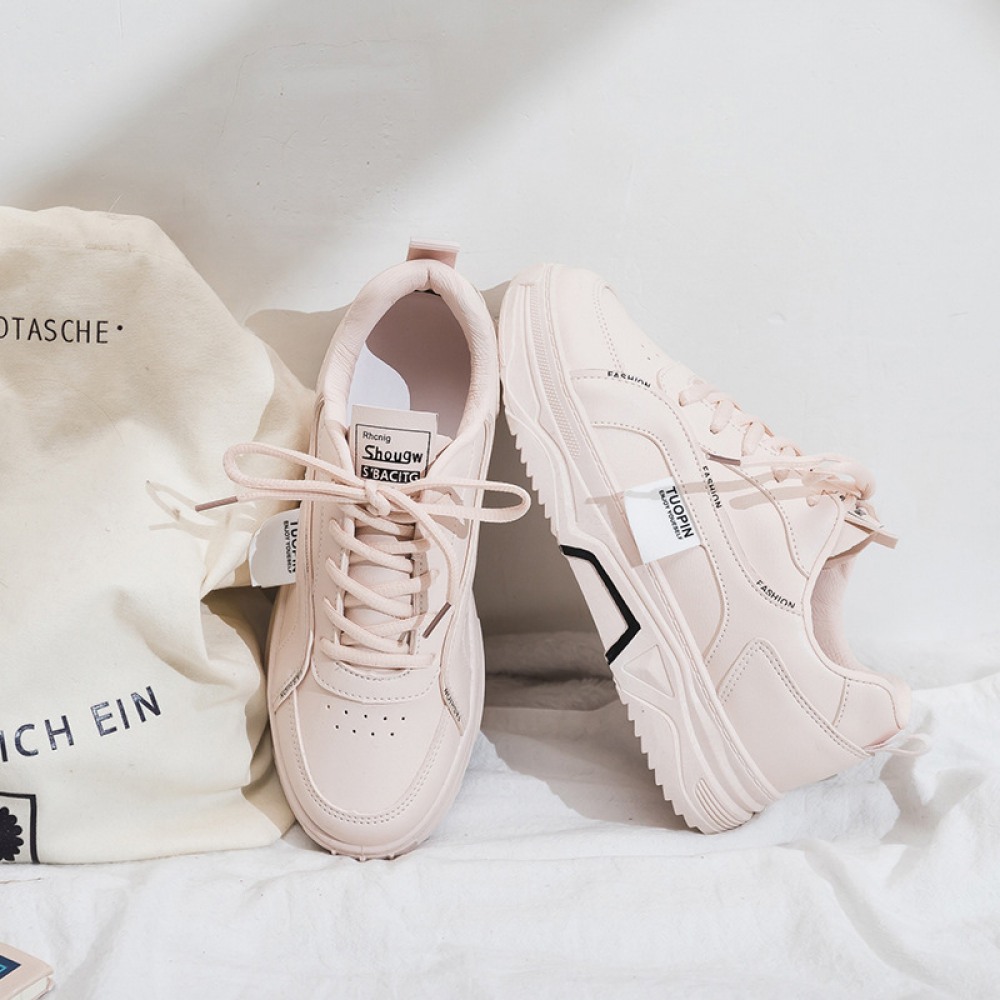 White Breathable Running Board Shoes Flat Lace-Up Shoes